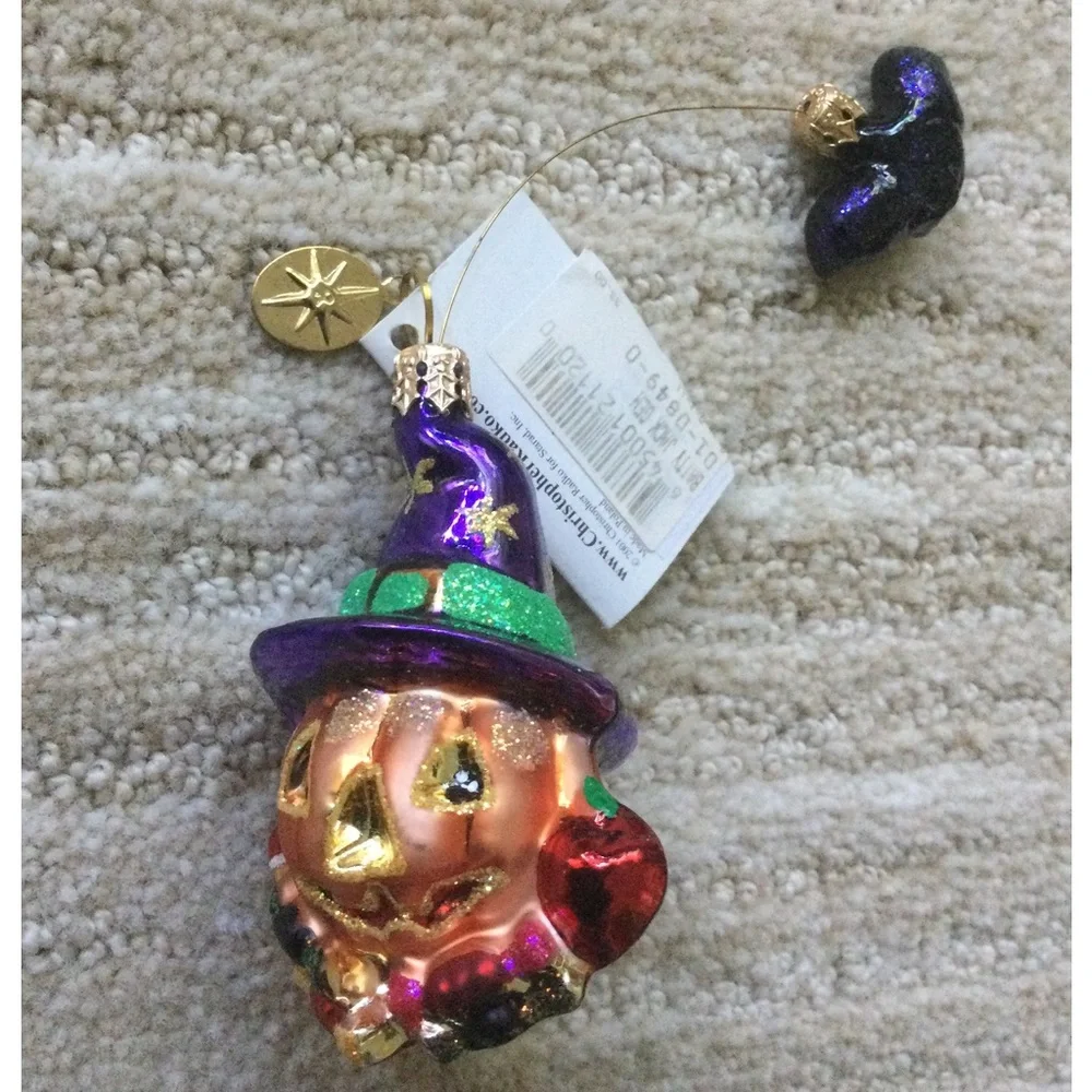 NWT Christopher Radko BATTY JACK GEM Blown Glass Ornament Halloween Bat Pumpkin
